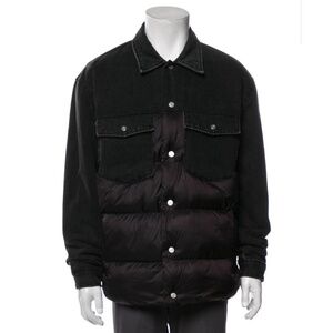 FRAME Mens Black Puffer Coat Streetwear Long Sleeve Button Front Jacket Medium